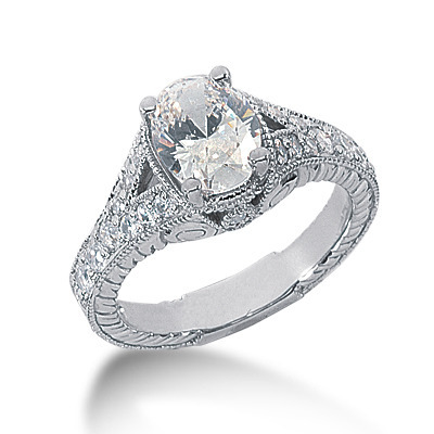 Antique Design Oval Cut Diamond Engagement Ring (0.51 t.c.w.) thumbnail 1