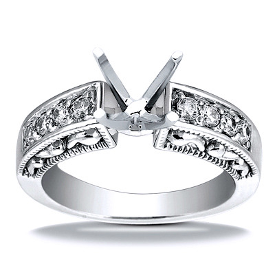 Engraved Antique Diamond Engagement Ring