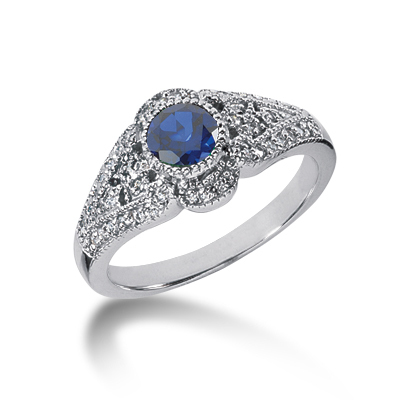 Vintage Diamond & Round Sapphire Ring (0.21 ct.tw.)