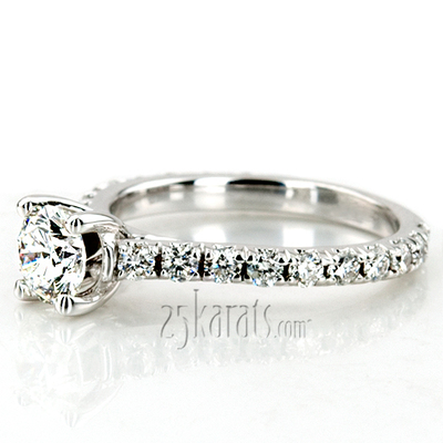 Micro Pave Set Classic Cathedral Diamond Engagement Ring 