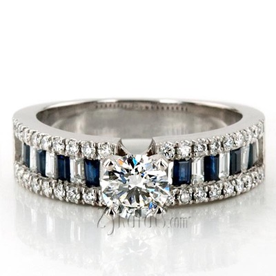 Diamond Engagement Ring With Alternating Sapphire Baguettes