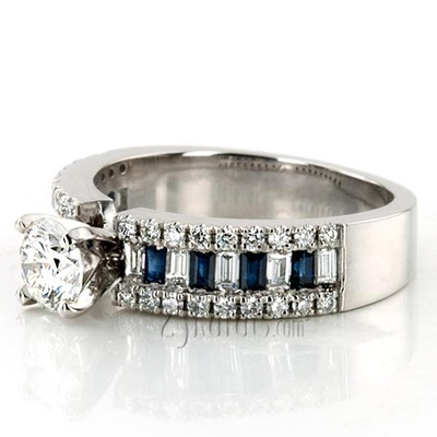 Diamond Engagement Ring With Alternating Sapphire Baguettes