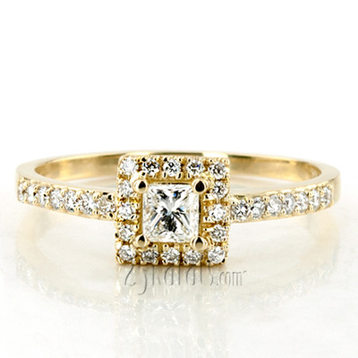 Halo Style bead Set Emerald Cut Center Diamond Engagement Ring