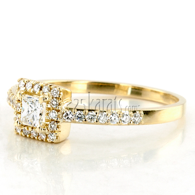Halo Style bead Set Emerald Cut Center Diamond Engagement Ring