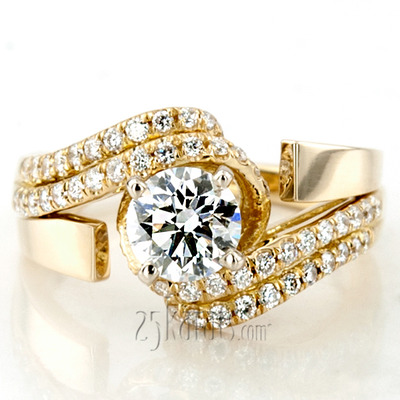 Micro Pave Set Split Shank By Pass Diamond Engagement ring