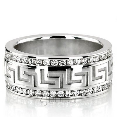 Greek Key Diamond Wedding Ring