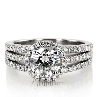 Split Trio Shank Pave Set Halo Engagement Ring(3/4 ct. t.w.)