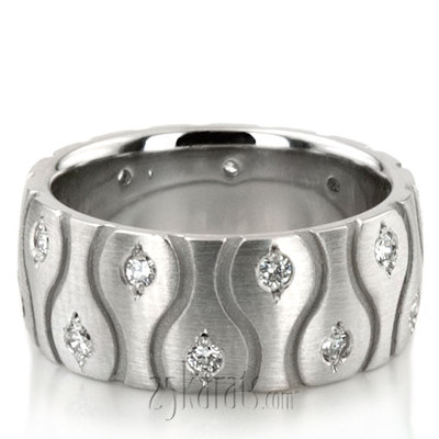 Symmetrical Wave Cut Diamond Wedding Ring