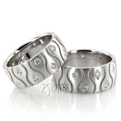 Symmetrical Wave Cut Diamond Wedding Ring