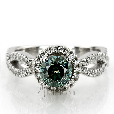 Bow Shank Halo Style Diamond Engagement Ring 