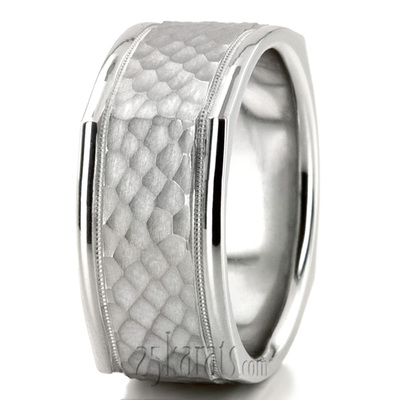 Attractive Hammered Square Wedding Band 