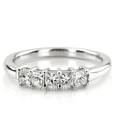 Traditional Basket Setting Princess Cut Anniversary Band