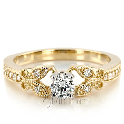 Pave Set Mill Grained Edge Engagement Ring 