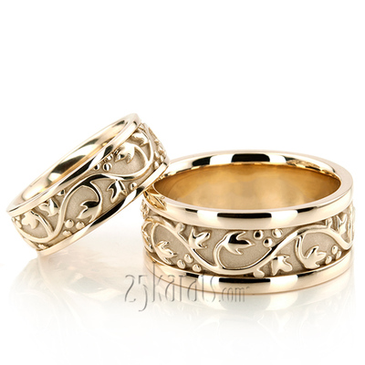 Floral Antique Handmade Wedding Ring Set