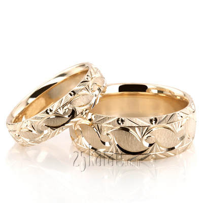 Bestseller Fine Grooved Fancy Designer Wedding Ring Set