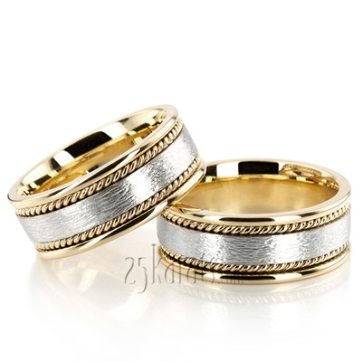 Antique Rough Finish Wedding Ring Set