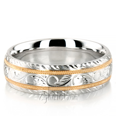 Chic Hand Engraved Milgrain Wedding Band Set