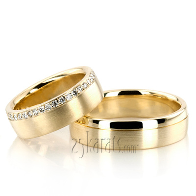 Grooved Diamond Wedding Band Set