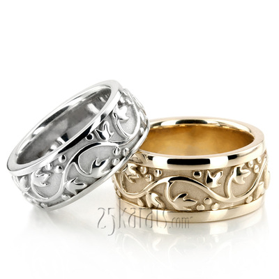 Floral Antique Handmade Wedding Ring Set