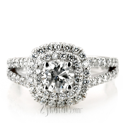 Split Shank Two Tier Halo Engagement Ring 