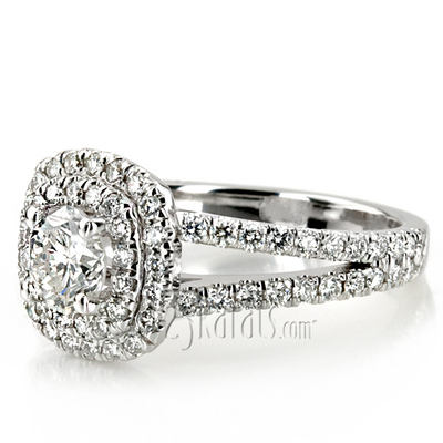 Split Shank Two Tier Halo Engagement Ring 
