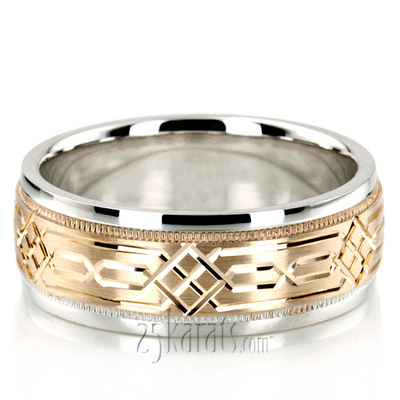 Antique Grooved Carved Design Wedding Ring 