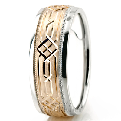 Antique Grooved Carved Design Wedding Ring 