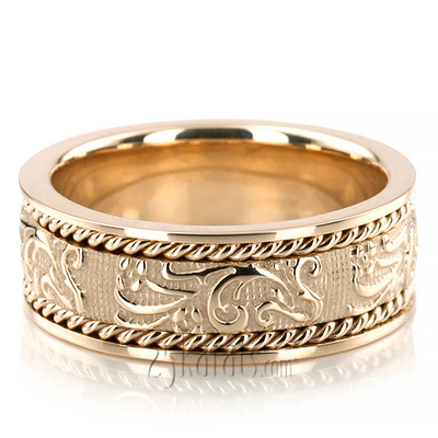 Floral Carved Antique Wedding Band Set