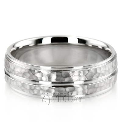 Hammered Basic Carved Wedding Band Set