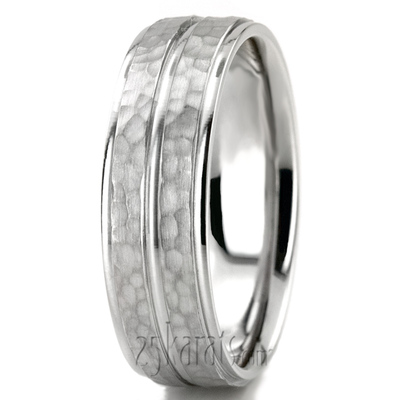 Hammered Basic Carved Wedding Band Set