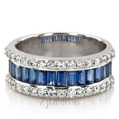 Sapphire Baguette And Round Brilliant Diamond Anniversary Band