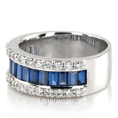 Sapphire Baguette And Round Brilliant Diamond Anniversary Band