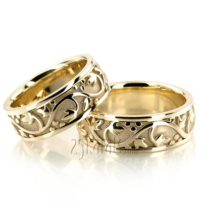 Floral Antique Handmade Wedding Ring Set