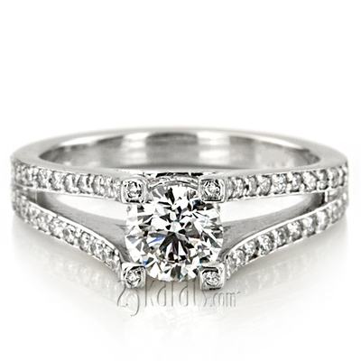 Round Cut Split Shank Pave Diamond Engagement Ring