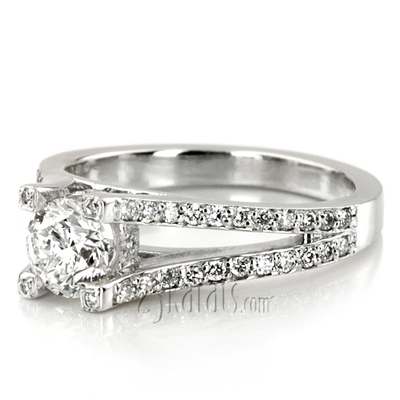 Round Cut Split Shank Pave Diamond Engagement Ring