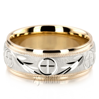 Religious Leaf Design Wedding Band set