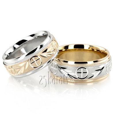 Religious Leaf Design Wedding Band set