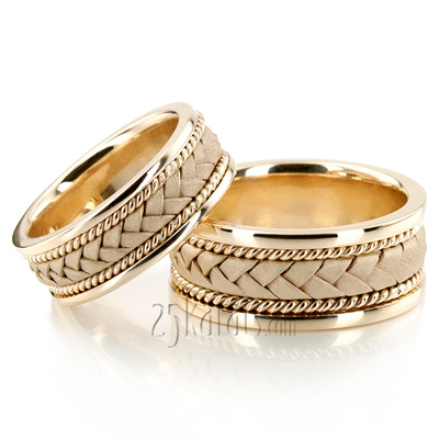 Braided Two-Tone Handmade Wedding Ring Set