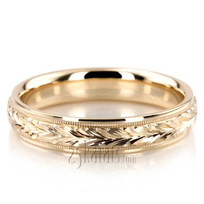 Leaf Design Fancy Carved Wedding Band Set