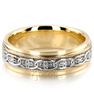 Classic Floral Carved Celtic Wedding Ring Set