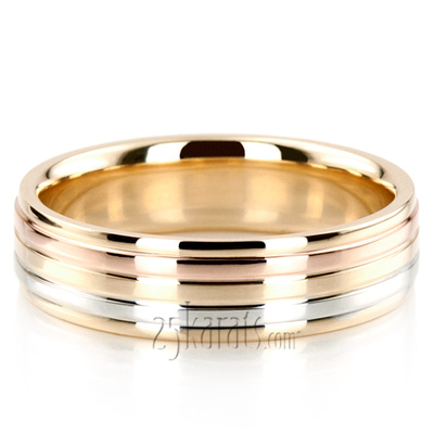 Grooved Tri-Color Fancy Designer Wedding Ring Set