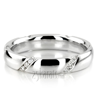 Diagonal Set Low Dome Diamond and Unique Pave-set Diamond Wedding Band 