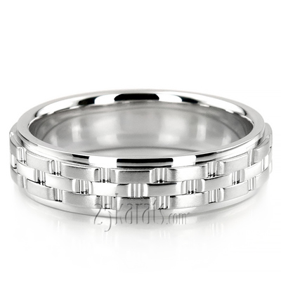 Contemporary Rolex Style Fancy Carved Wedding Ring Set