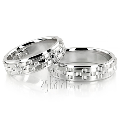 Contemporary Rolex Style Fancy Carved Wedding Ring Set