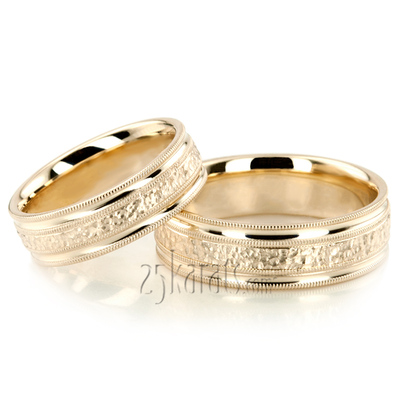 Concave Edge Matte Center Fancy Wedding Ring Set