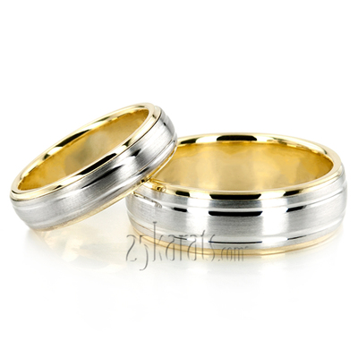 Chic Brushed Basic Carved Wedding Ring Set