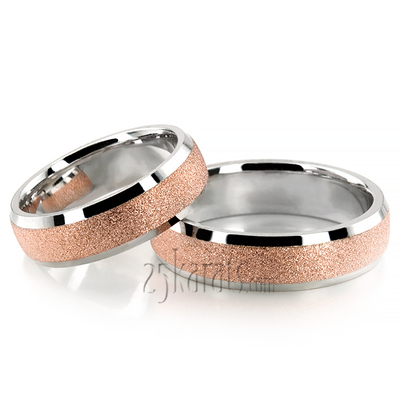 Beveled Edge Rose Stone Finish Wedding Band Set