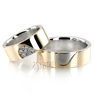 Matching Heart Diamond Wedding Band Set