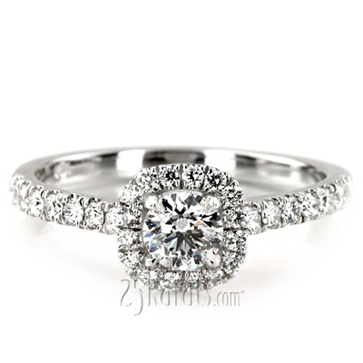 Cushioned Halo Micro Pave Diamond Engagement Ring