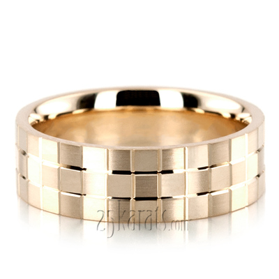 Square Cut Carved Design Wedding Ring Set